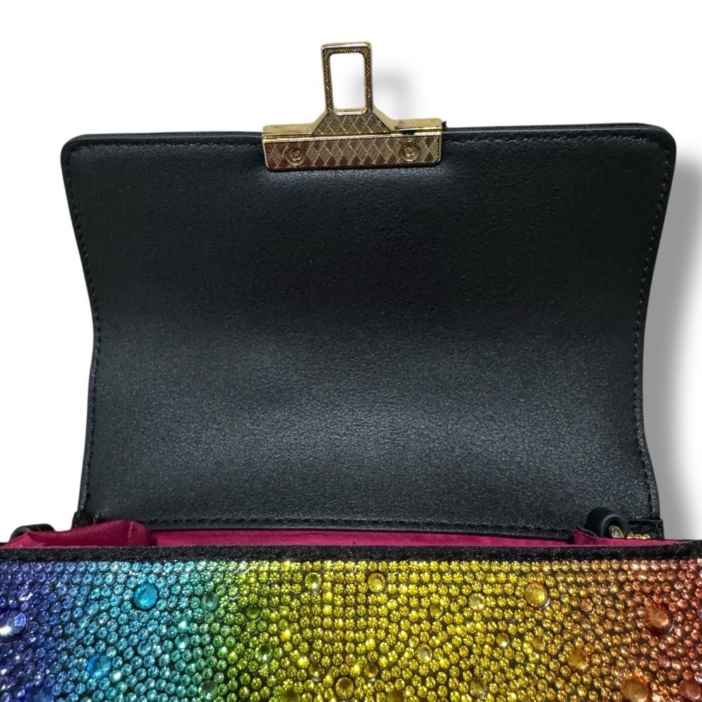 Betsey Johnson Rainbow Rhinestone Mini Crossbody Bag Turn-Lock Gold Chain - Picture 8 of 11